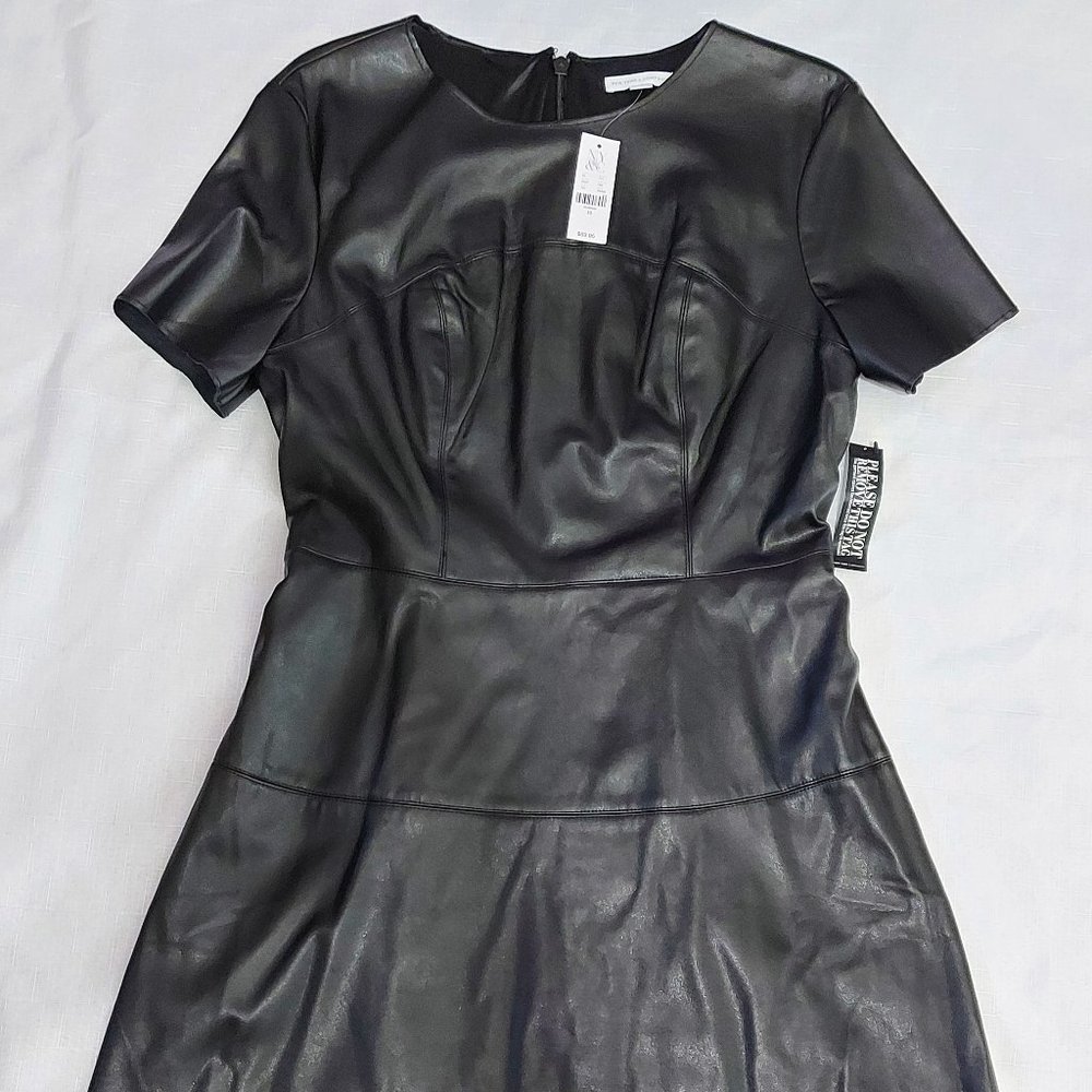 NY New York & Co Faux Leather Flare Dress black size 10 *NEW WITH TAGS NWT*